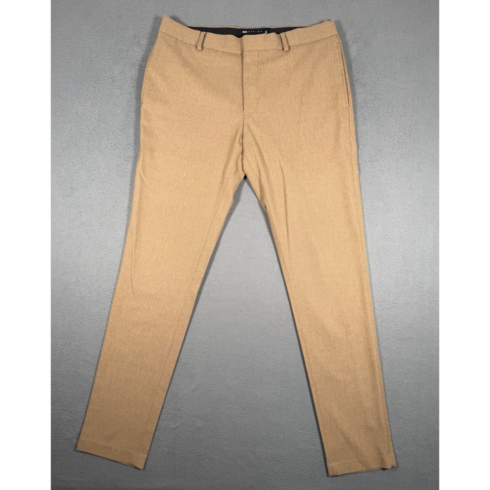 ASOS DESIGN Mens Camel Tan Textured Dress Pants Trousers Slim Fit 34x30